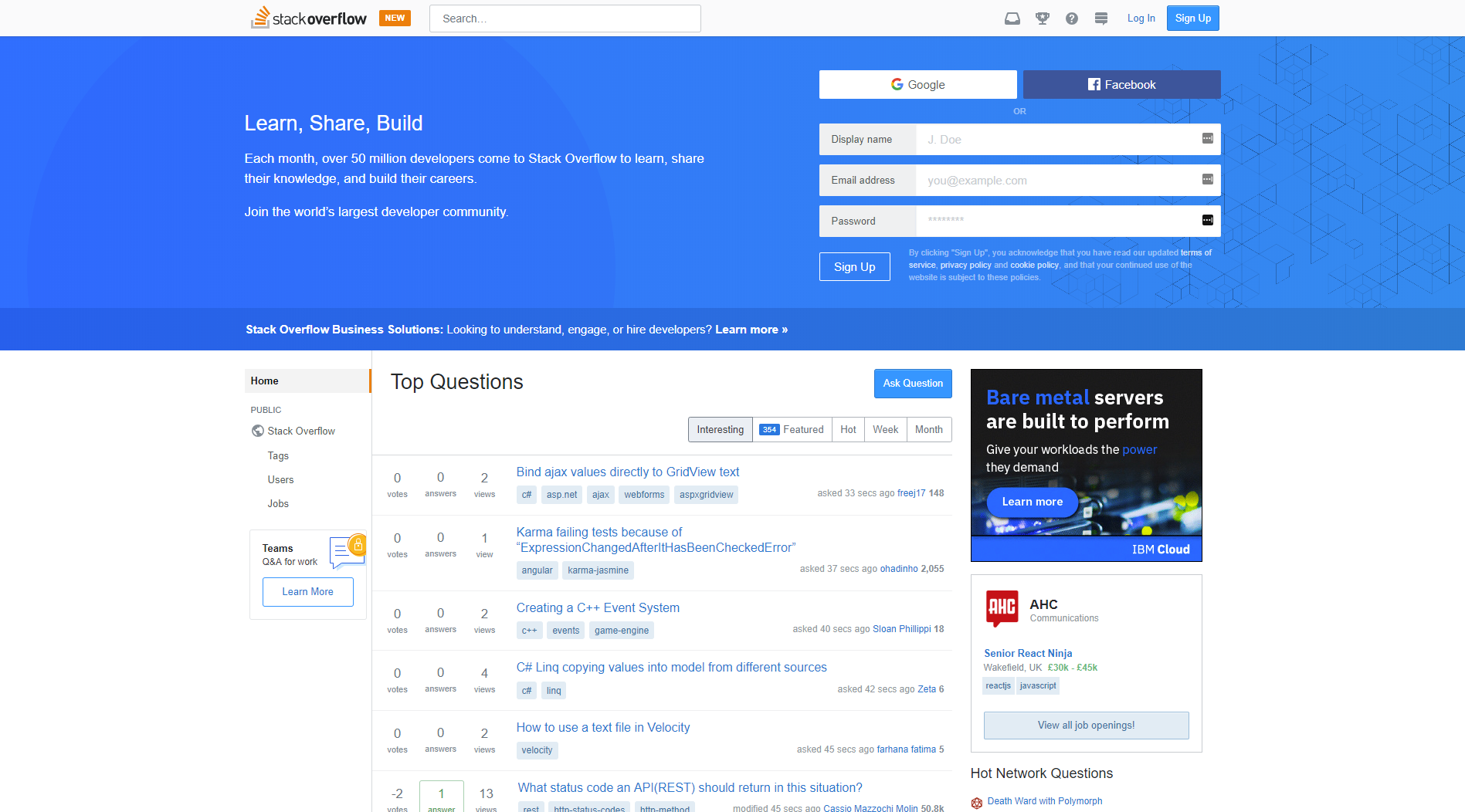 stack overflow homepage