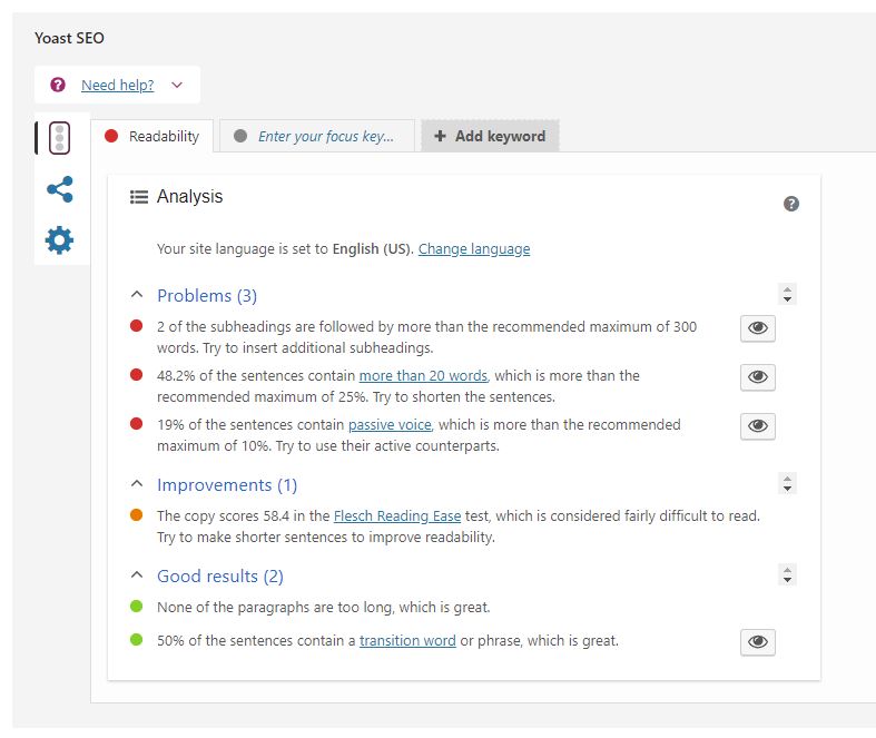 Yoast SEO plugin readability