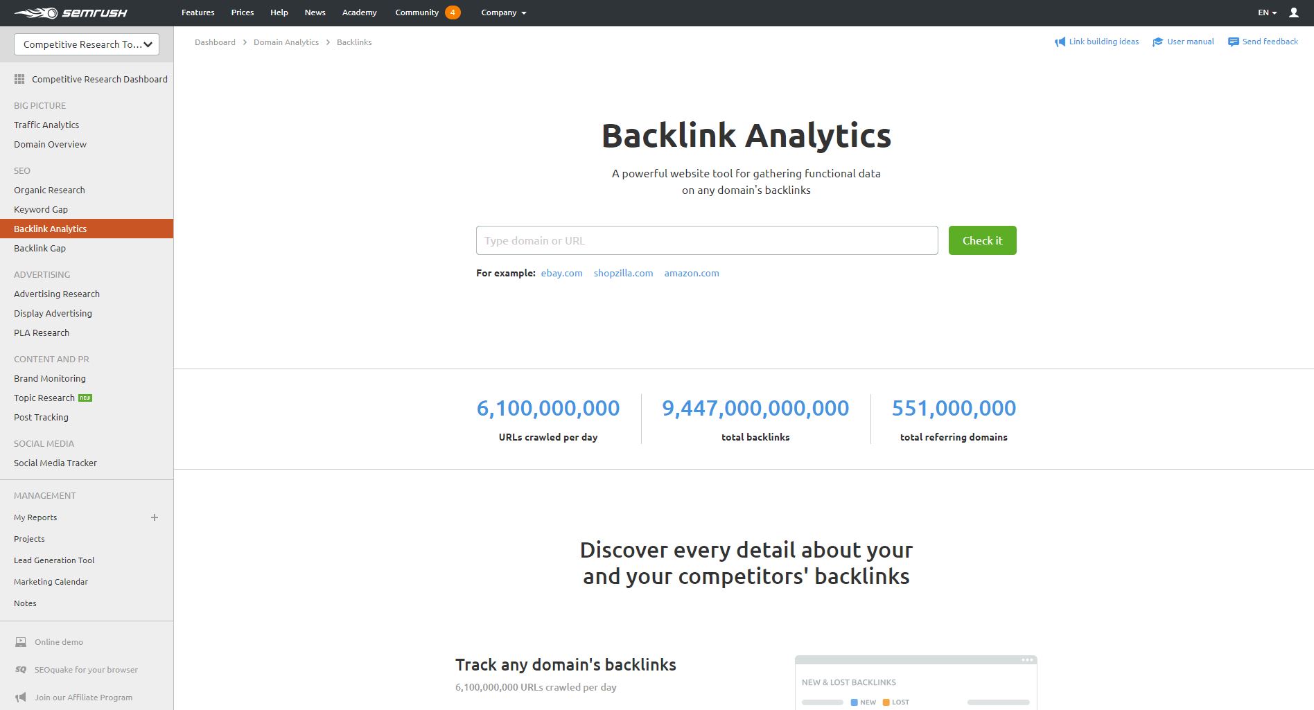 semrush backlink analytics