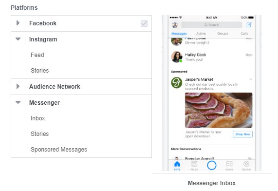 Facebook ad placements in Messenger inbox