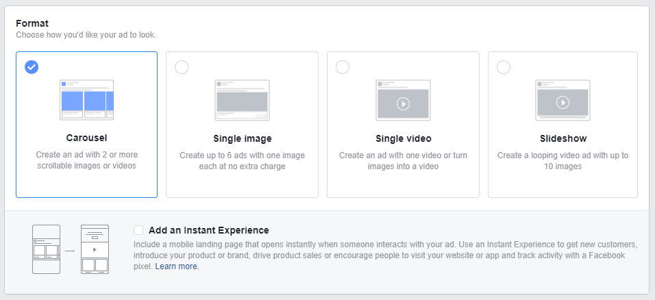 different facebook ad types
