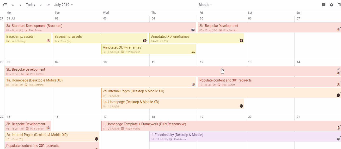 Planyway calendar and timeline views