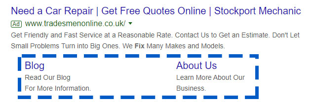 Example of Google Search Sitelink Extension