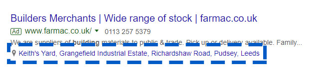 Example of a Google Search location extension on desktop