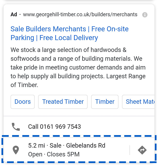 Example of a Google Search location extension on mobile