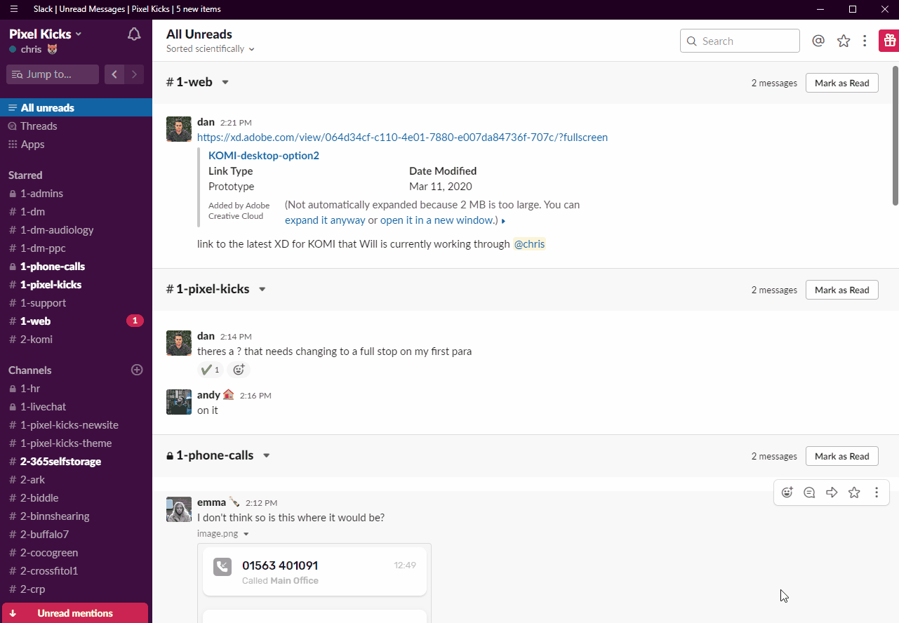 Slack's "All unreads" feature | Animated GIF