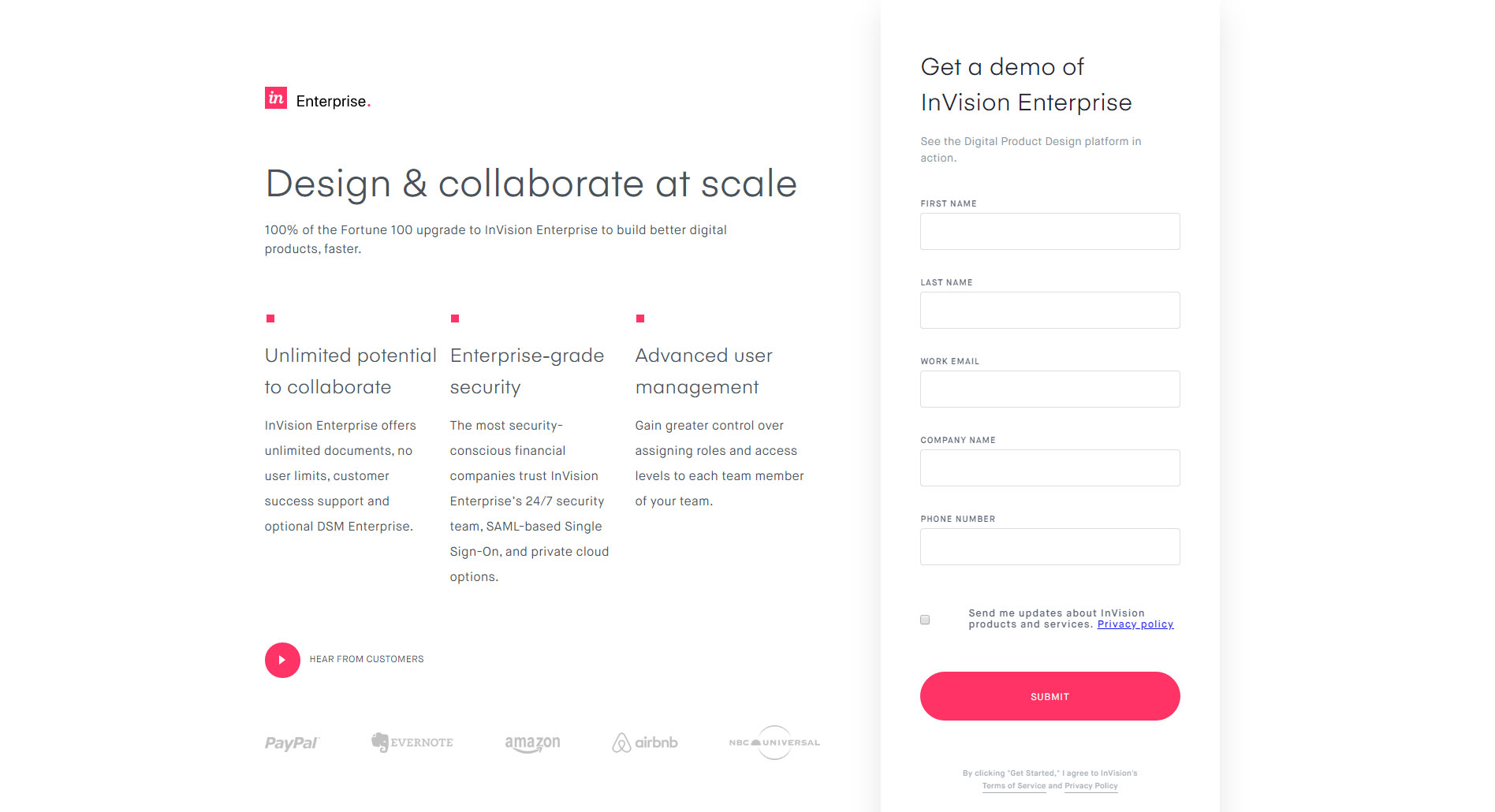 InVision Landing Page