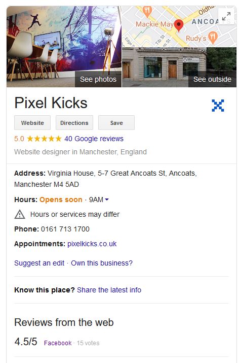 Example of a Google My Business listing