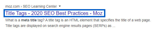 Example of a meta title tag displaying on a Google search result