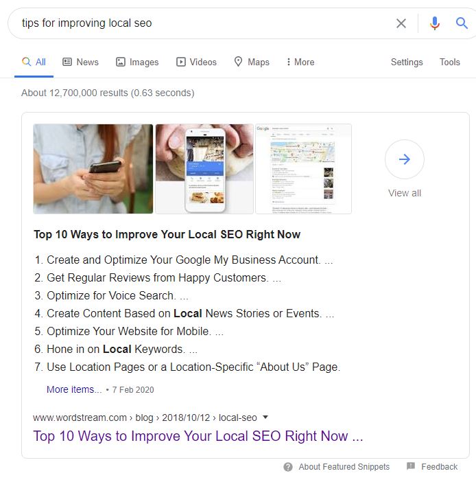 Google Featured Snippet box