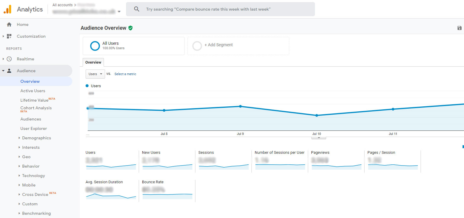 Google Analytics Audience Overview tab