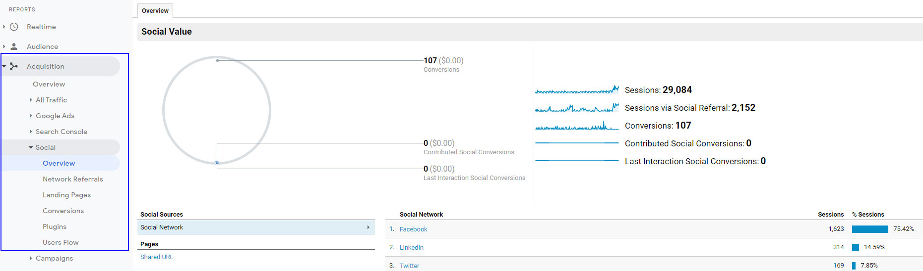 Social media statistics in Google Analytics