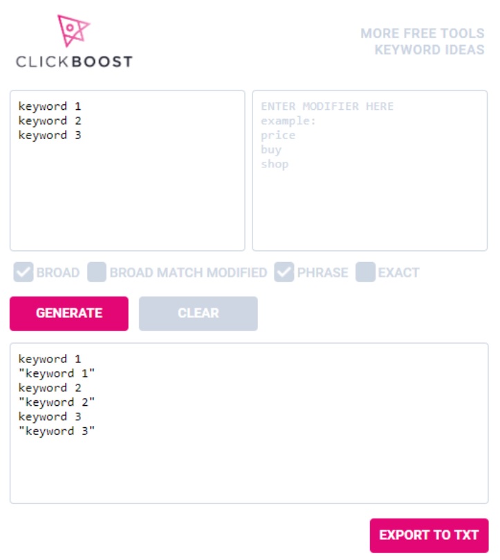 clickboost keyword tool