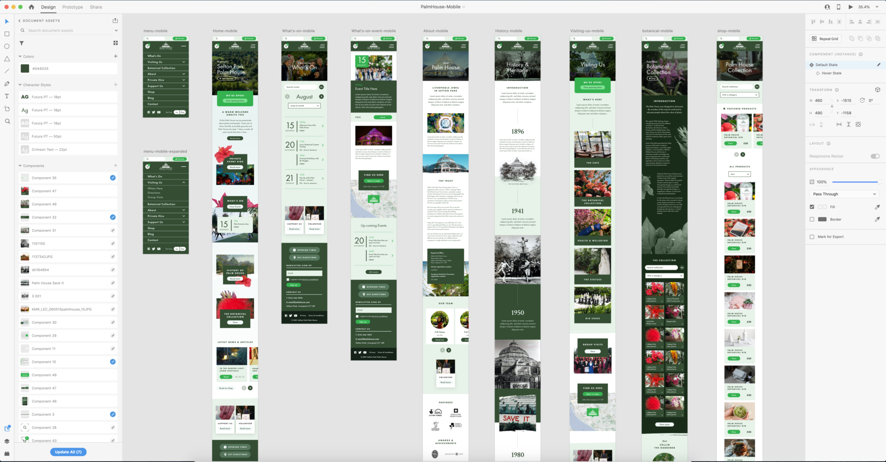 Example of a website prototype for Sefton Park Palm House - in Adobe XD