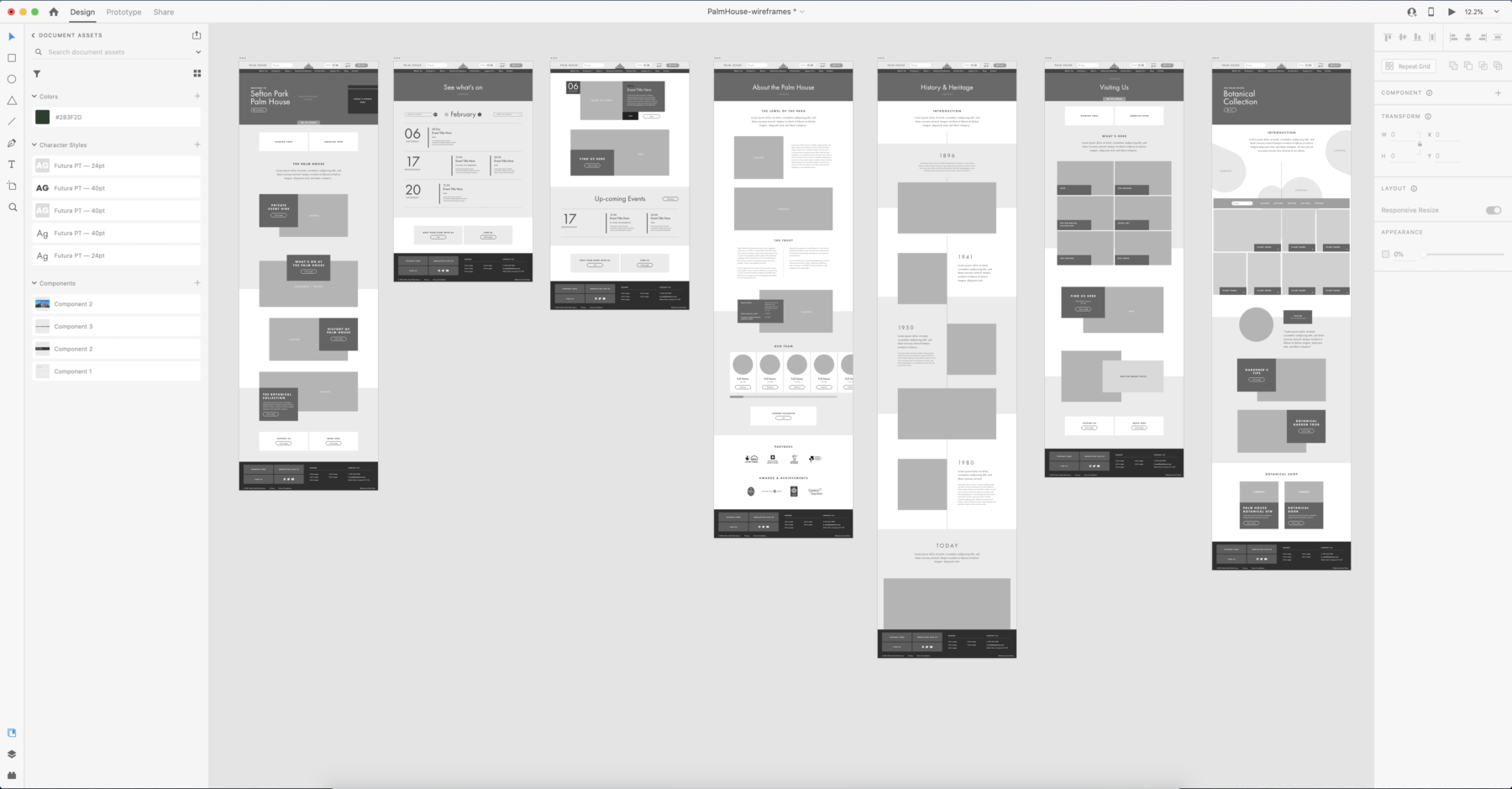 Example of a wireframe Adobe XD website prototype