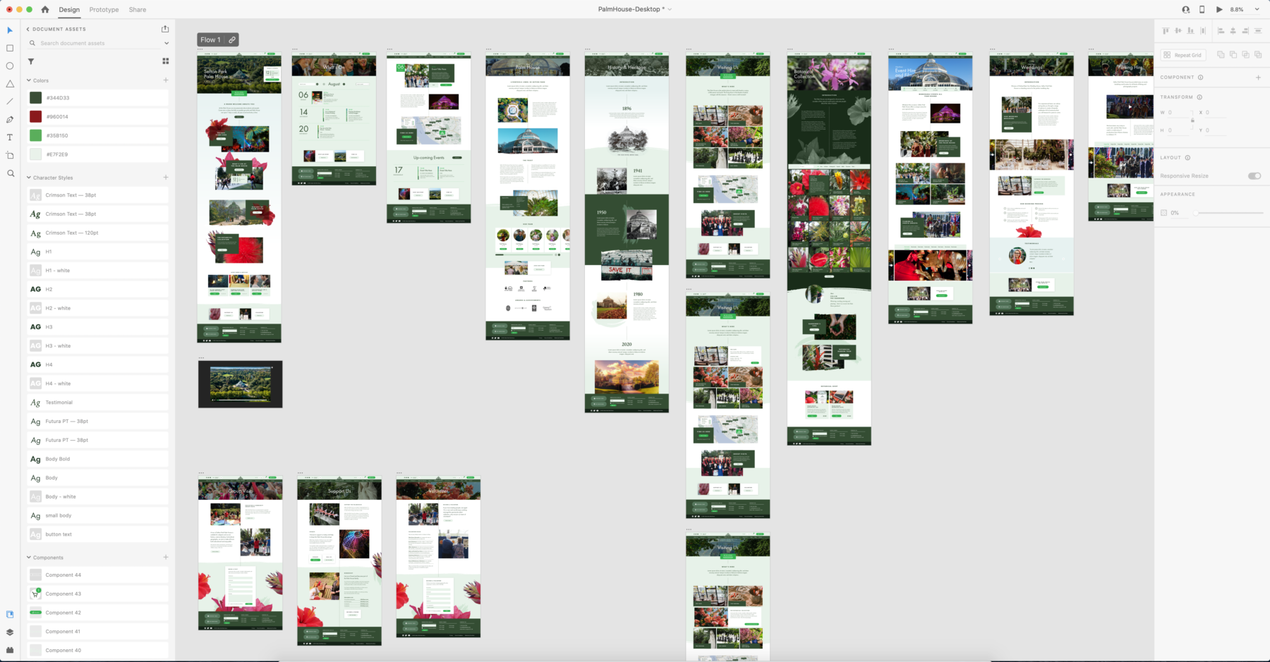 Example of a website prototype for Sefton Park Palm House - in Adobe XD