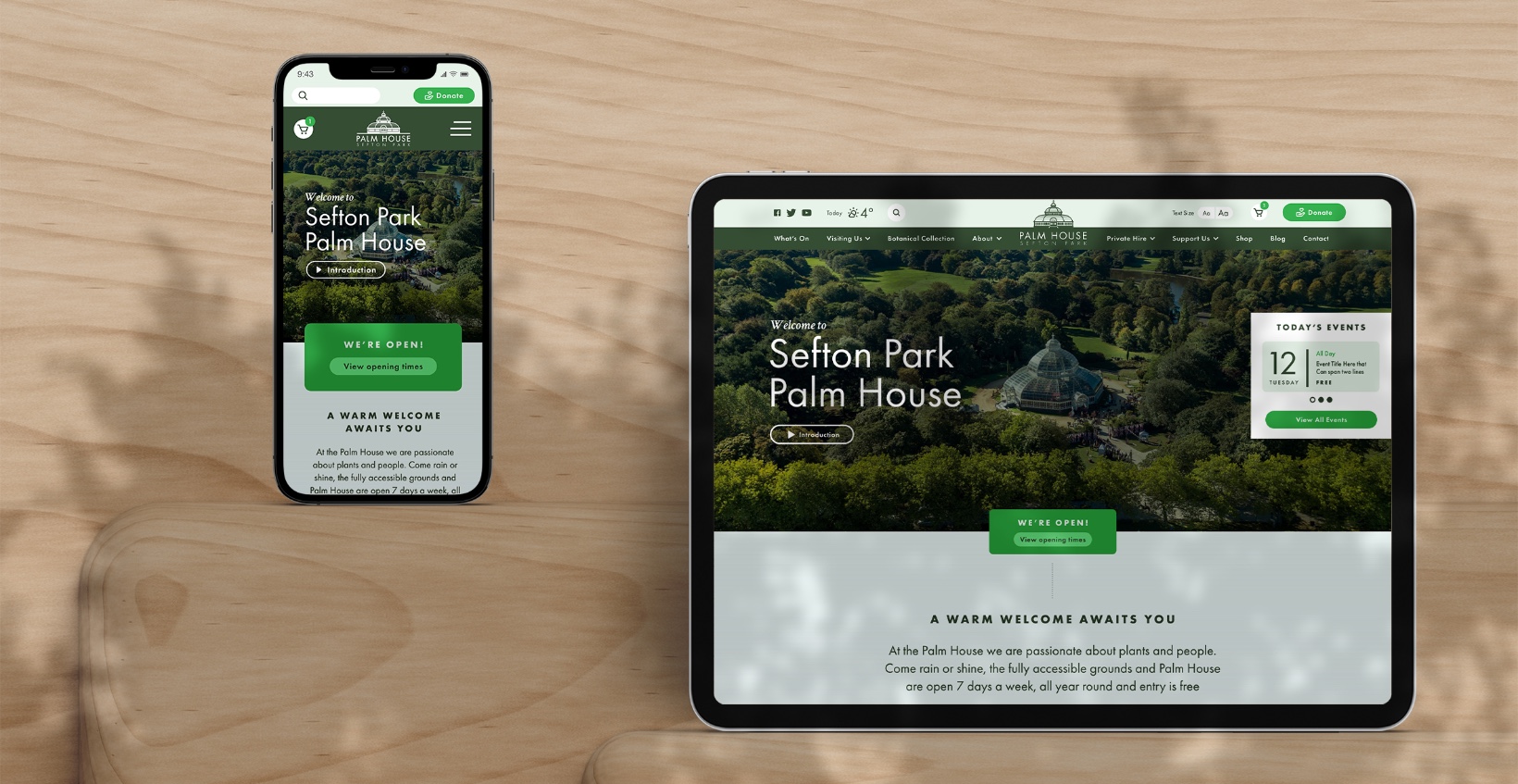 Sefton Park Palm House: Website Design - Mobile & Tablet