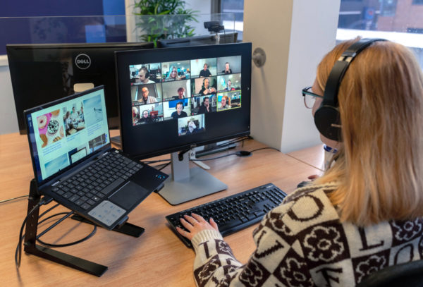 Helen from Pixel Kicks on a Zoom video call during the pandemic