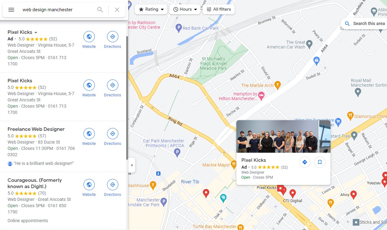 Sponsored listings on Google Maps