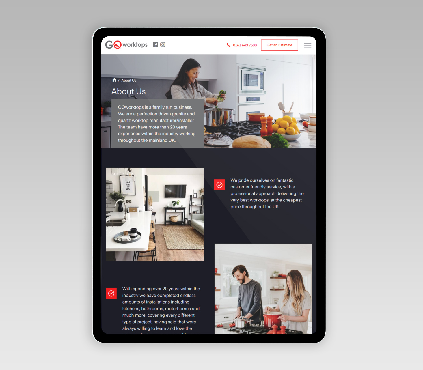 GQ Worktops - Kitchen Design Website | iPad