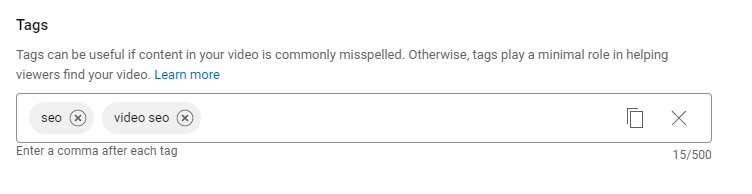 adding tags to youtube video