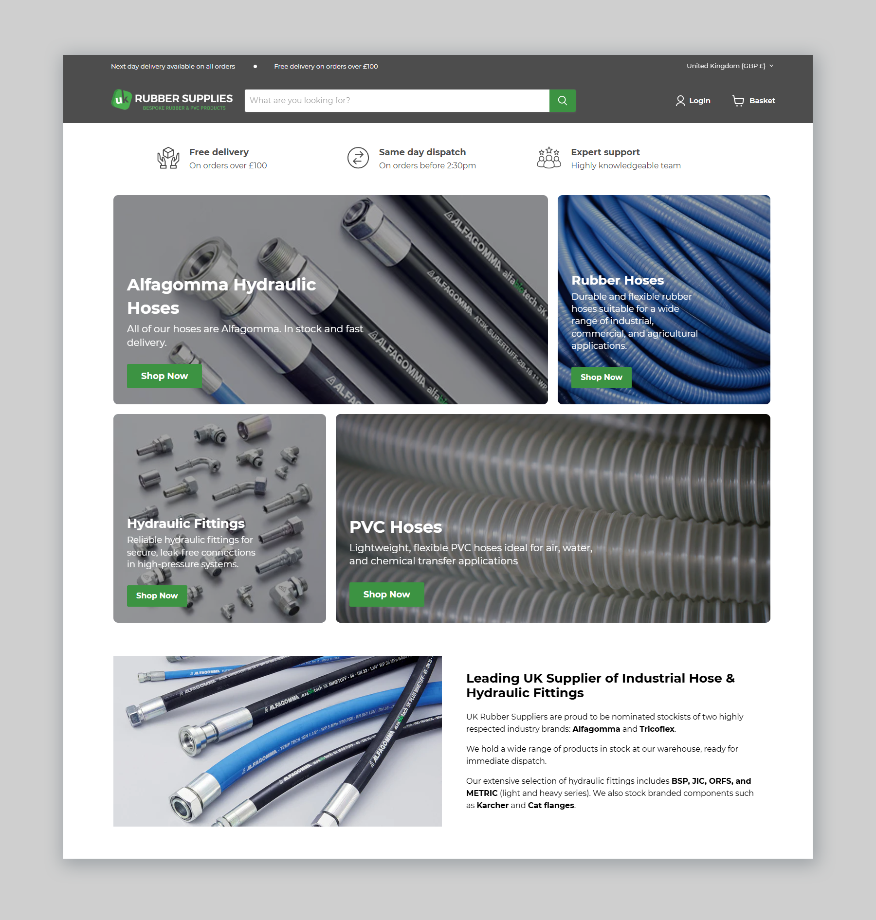 UK Rubber Supplies | Shopify website
