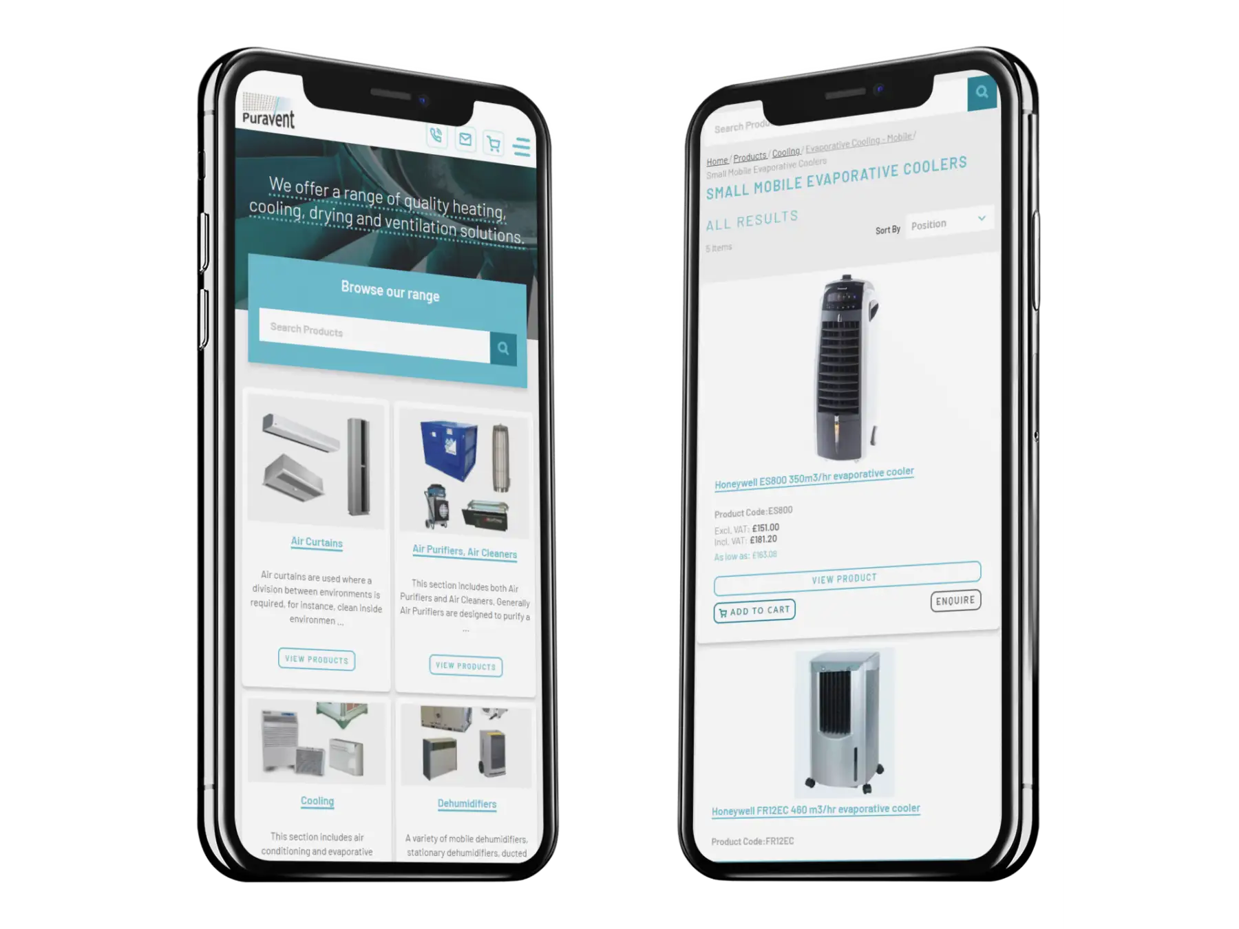 Mobile optimised Magento website design by Pixel Kicks - for Puravent.co.uk