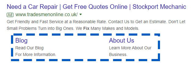 Example of Google Search Sitelink Extension