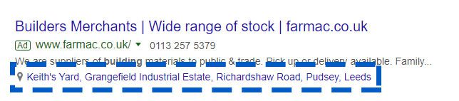 Example of a Google Search location extension on desktop