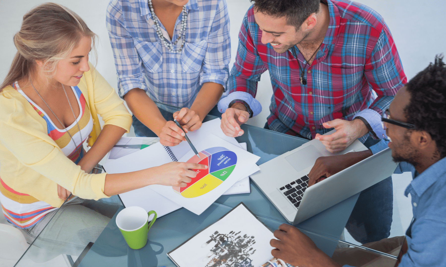employees reviewing the latest statistics