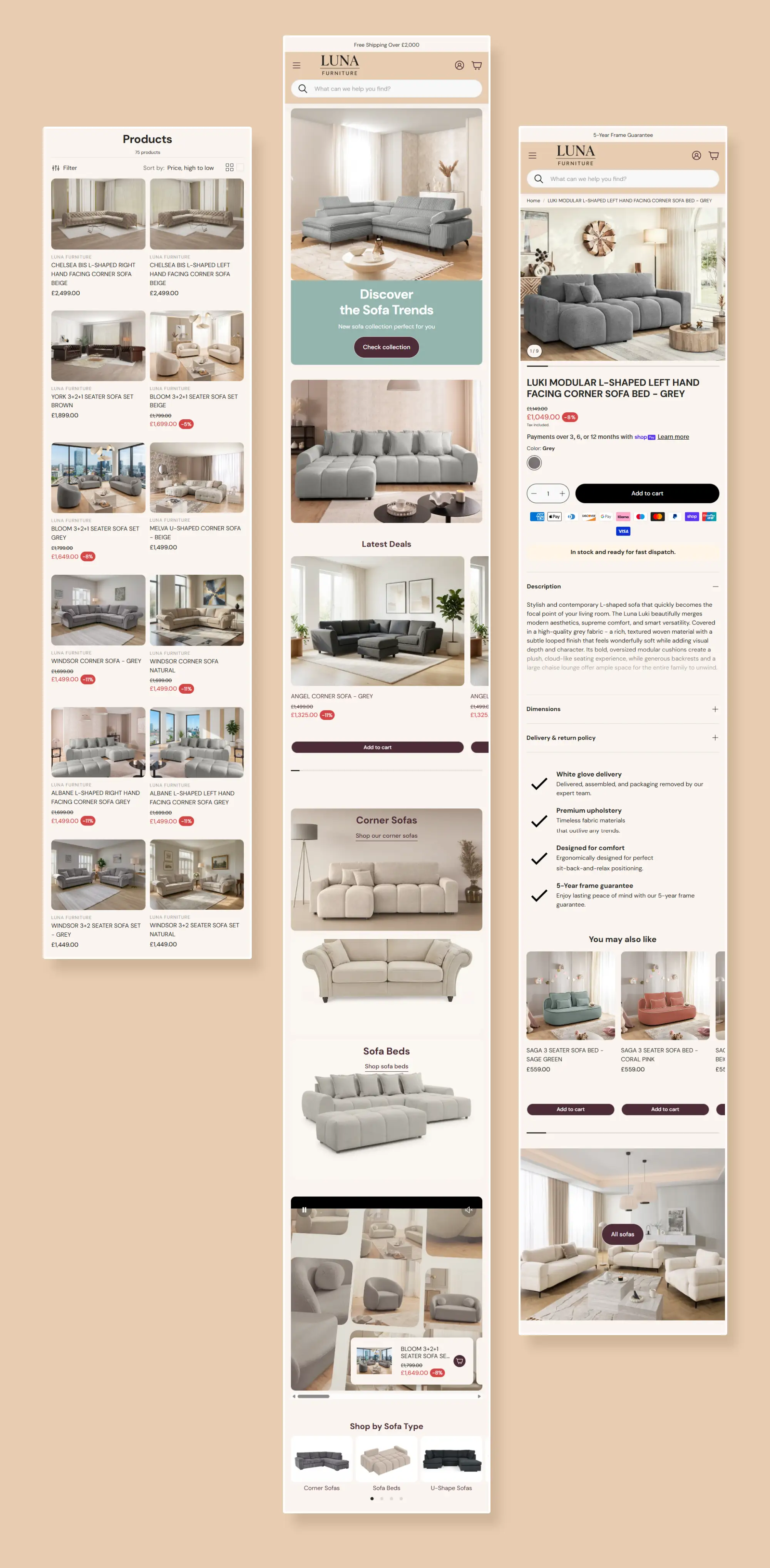 Luna Furniture | A Shopify furniture website by Pixel Kicks